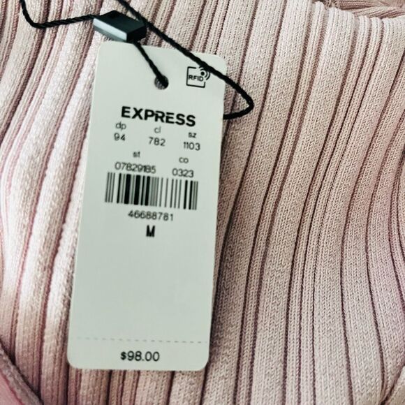 NWT EXPRESS Pink Ribbed Bodycon Long Sleeve Midi Dress,button front size Medium - Picture 6 of 7